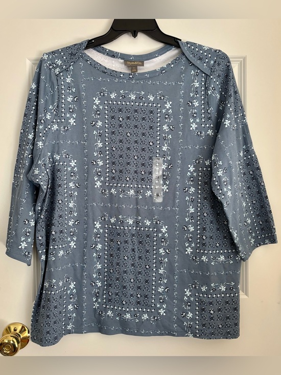 Style & Co. Tops - Style & Co. Women's Dusty Blue Floral Patchwork Tunic